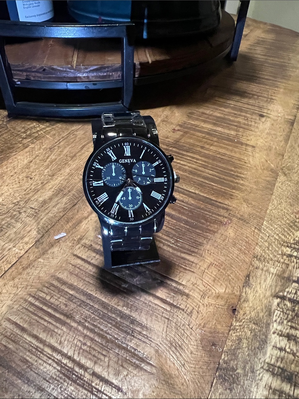 Geneva Black Men's Stainless Steel Dress Watch with Roman Dial